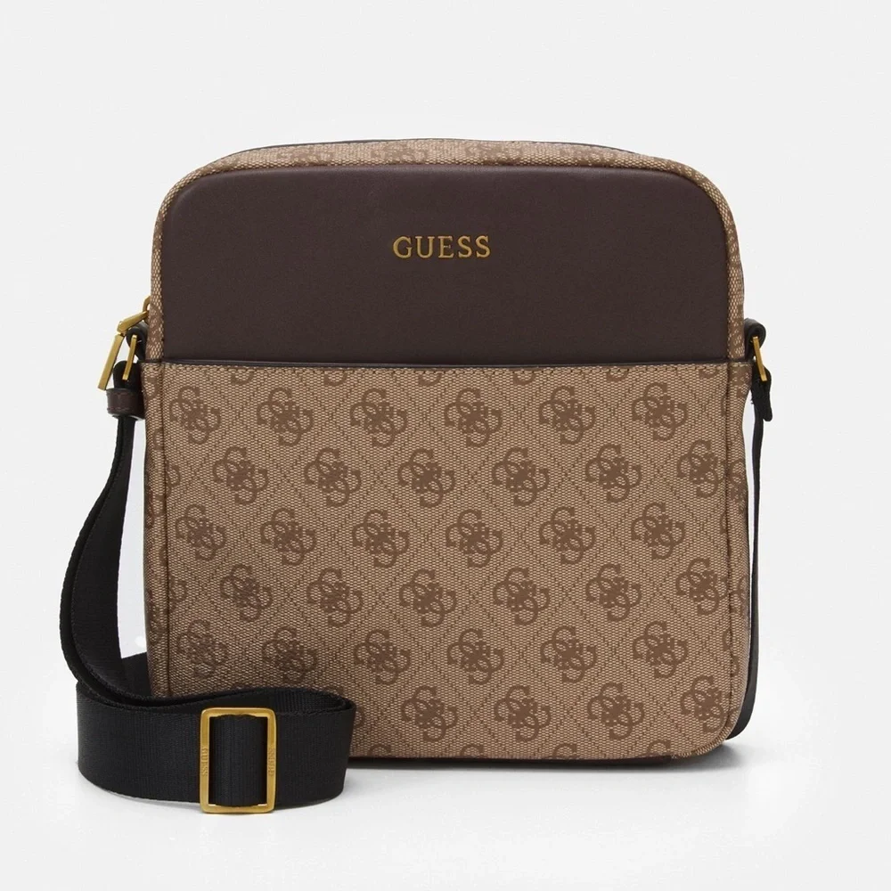 New GUESS Vezzola Flat Crossbody Top Zip Bag Brown